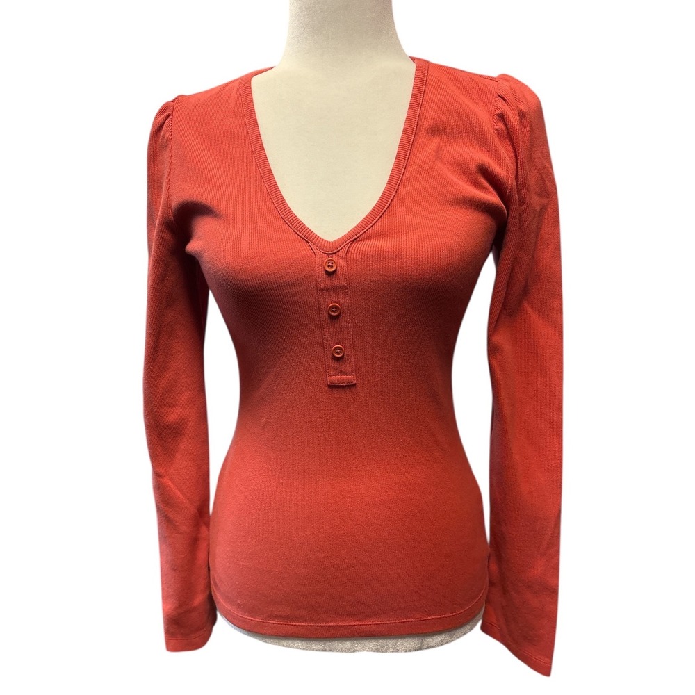 NWT Dear John Ulrika Apple Blush Textured‎ Long Sleeve Henley Shirt Top Size S
